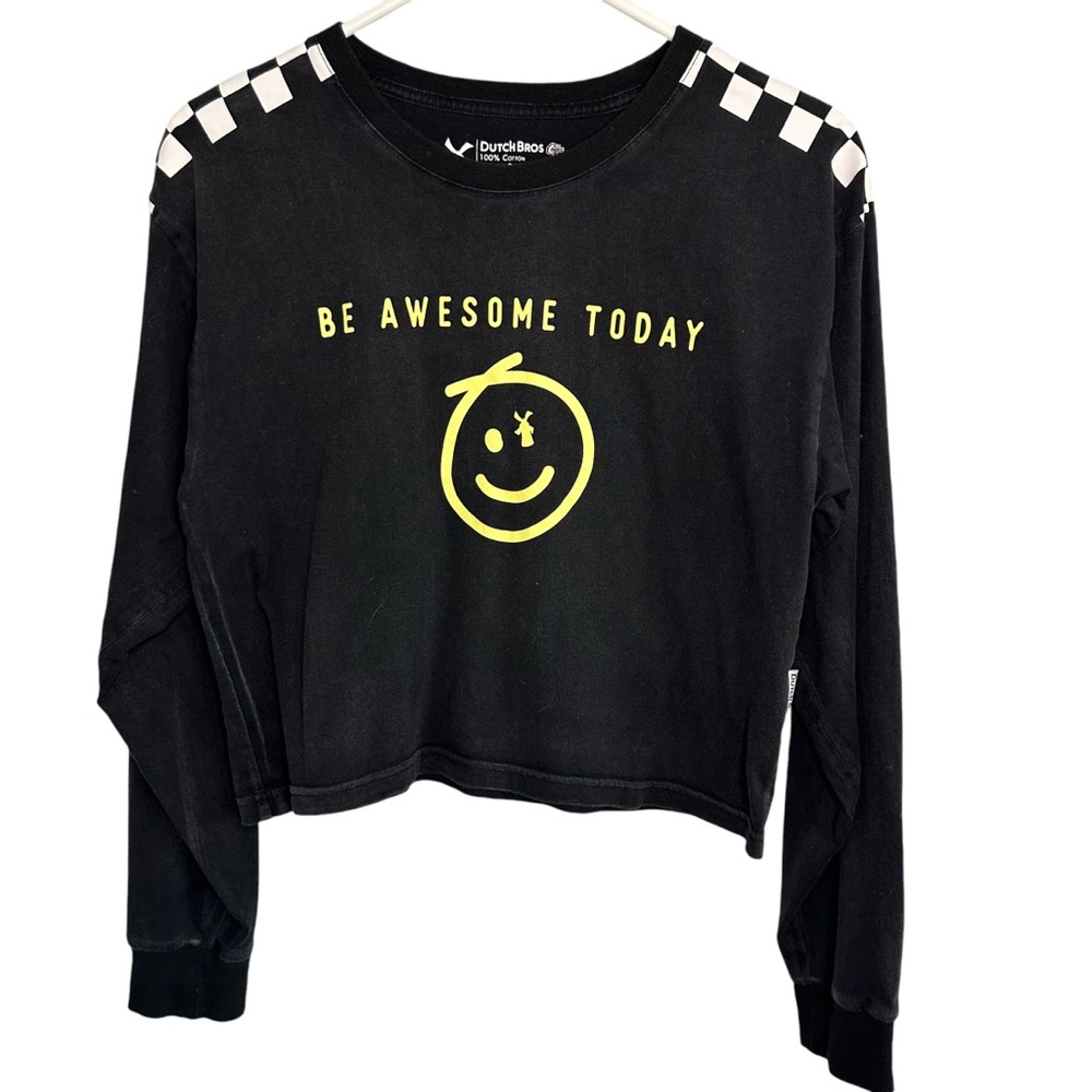 Dutch Bros SMALL Black + White Check Cropped Gold “BE AWESOME TODAY” DB 1992